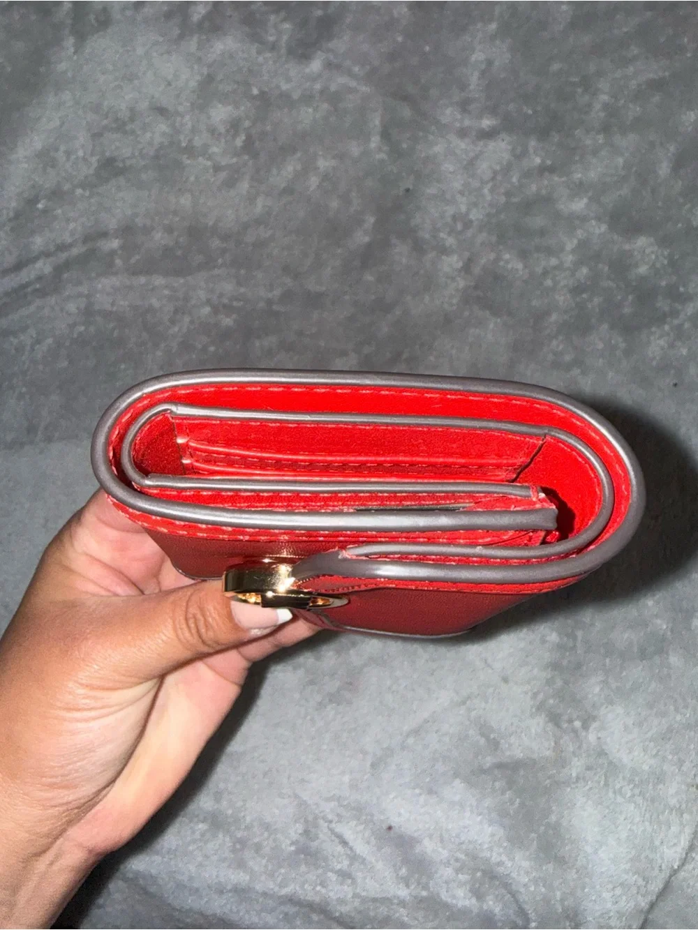 Michael Kors Red Saffiano Leather Trifold Wallet with Gold MK Emblem